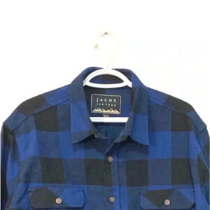 JACHS 100% heavy cotton flannel men’s  button down shacket, blue and black plaid